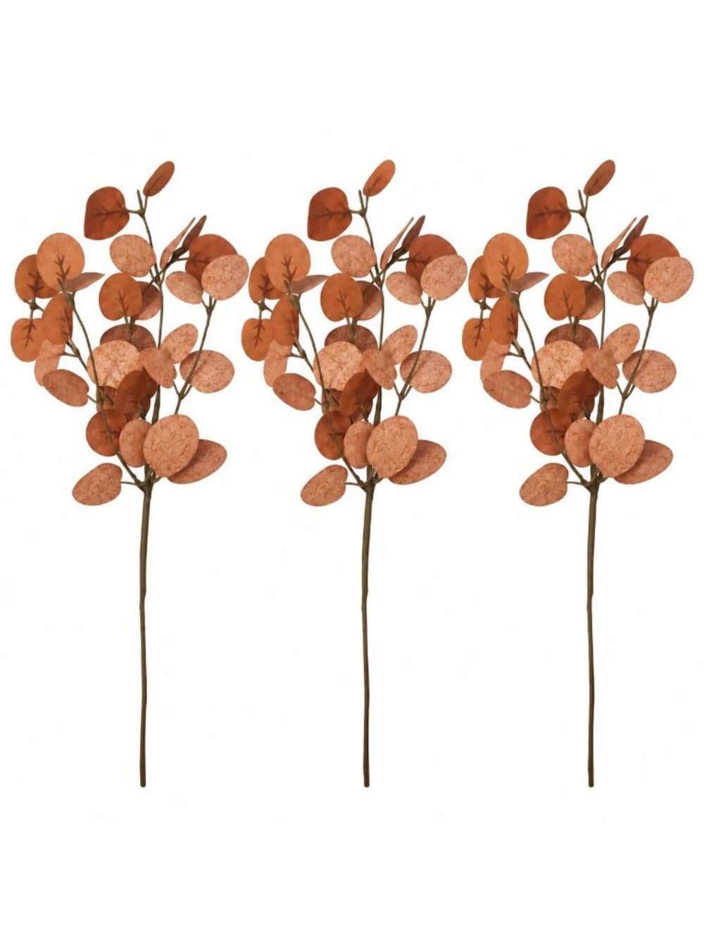 Rust Orange Artificial Dollar Eucalyptus, 3 Faux Terracotta Stems, 14 Inch